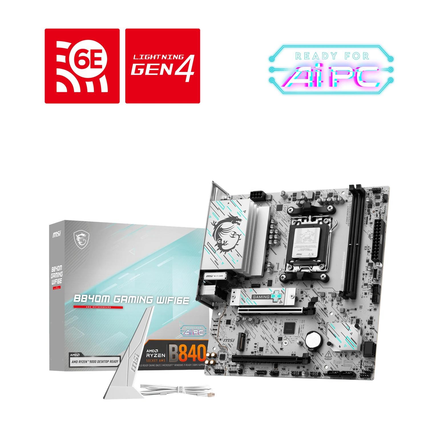 Msi B840M Gaming Wifi6e, Amd B840, Am5, 2xDDR5 128GB, PCIe 4.0 X16, 2xM.2 PCIe4, 2.5G Lan, Wi-Fi 6E, Usb 5G, Hdmi/Dp, 2YR WTY