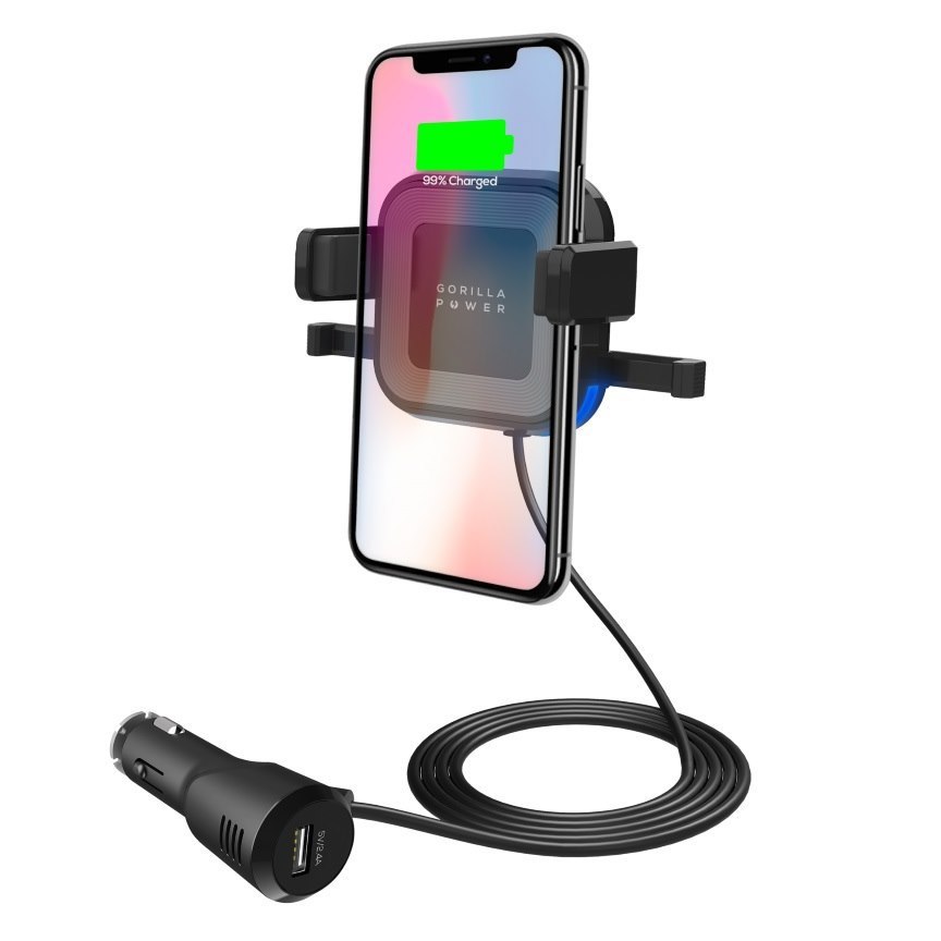 mBeat （LS） Mbeat® Gorilla Power 10W Wireless Car Charger With 2.4A Usb Charging, Air Vent Clip & Windshield Stand Black Package