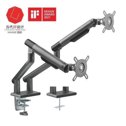 Brateck Dual Monitor Premium Slim Aluminum Spring-Assisted Monitor Arm Fix Most 17'-32' Monitor Up To 9KG Per Screen Vesa 75X75/100X100 (Grey)