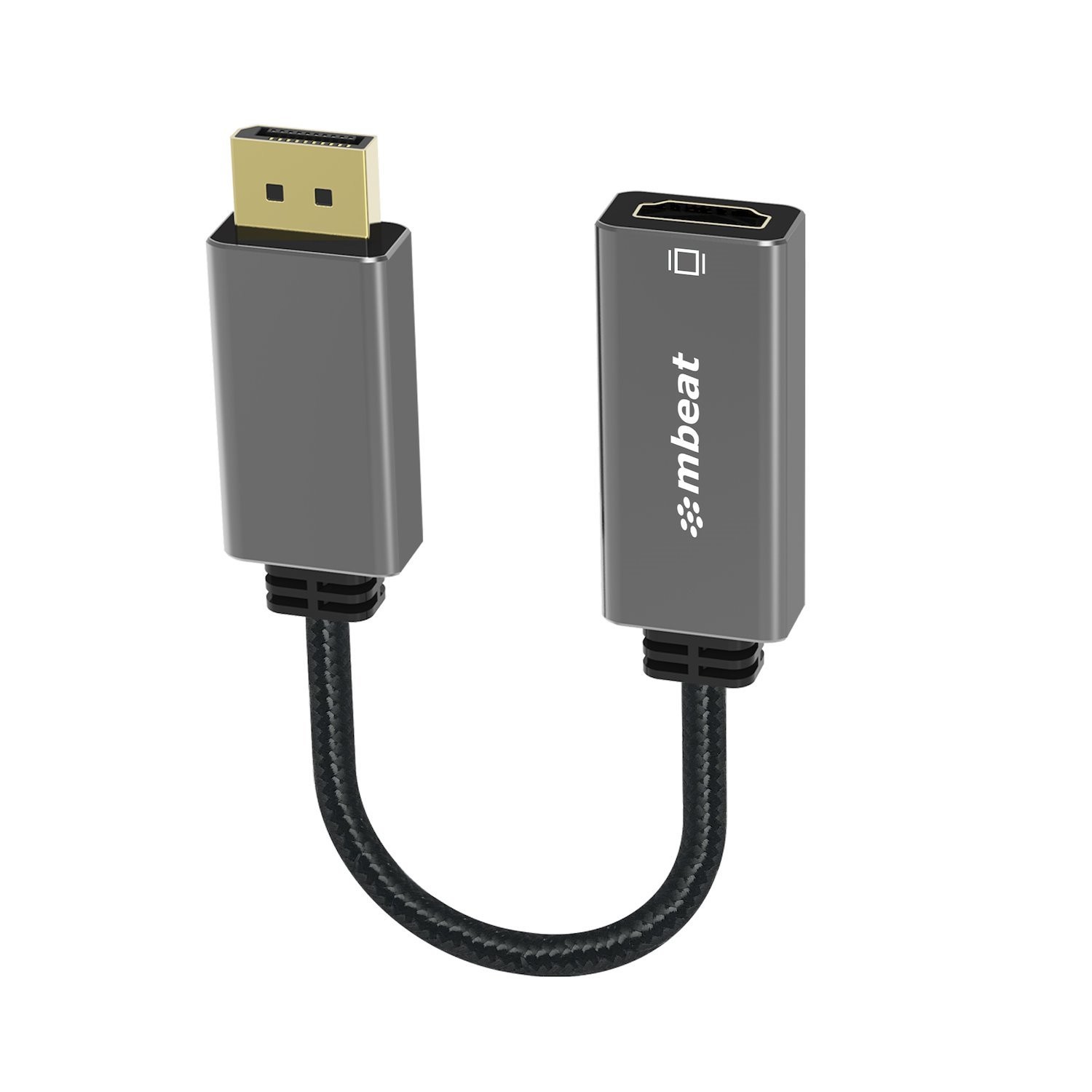 Mbeat® Elite Display Port To Hdmi Adapter - Converts DisplayPort To Hdmi Female Port, Supports 4K@60Hz (3840×2160), Nylon Braided Cable - Space Grey