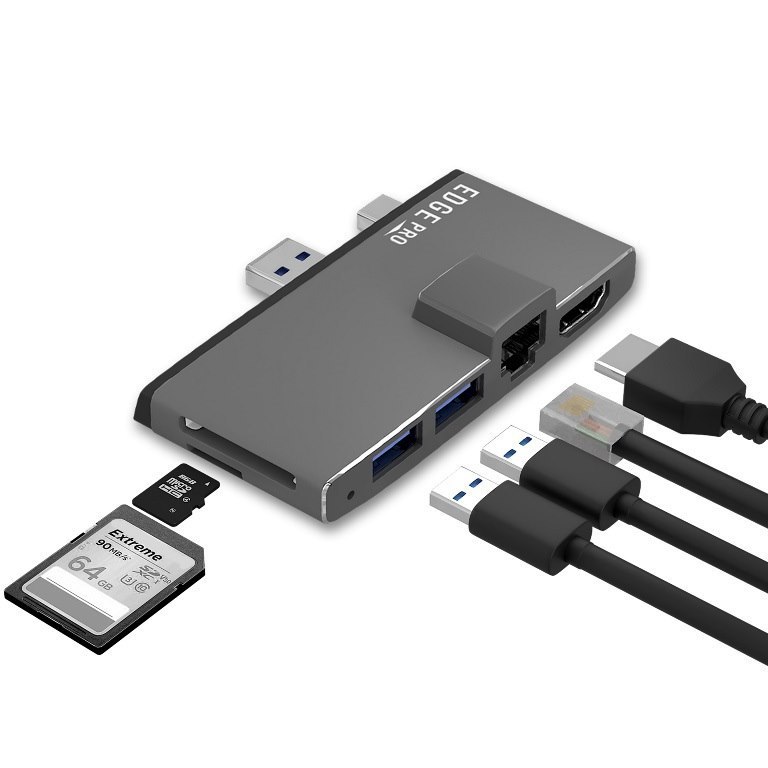 mBeat (LS) Mbeat® Edge Pro Multifunction Usb- C Hub For Microsoft Surface Pro 5/6 Metal Grey (Hdmi, Lan, Usb 3.0 Hub