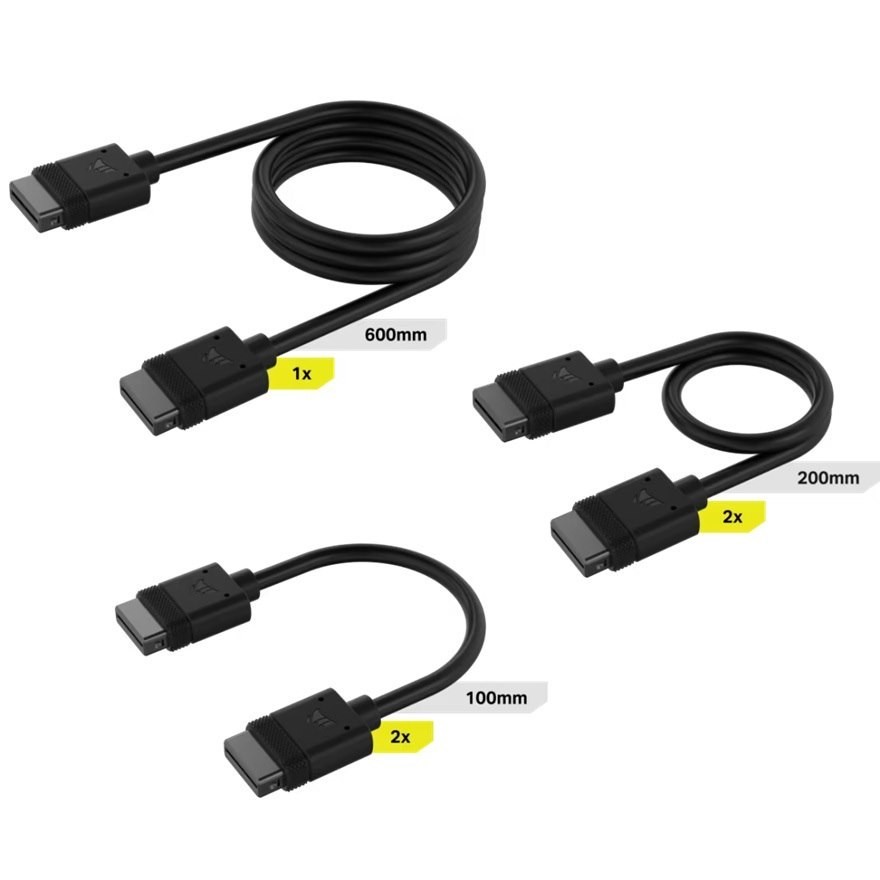 Corsair Icue Link Cable Kit With Straight Connectors - 100MM X 1, 200MM X 1, 600MM X 1 Black(LS)