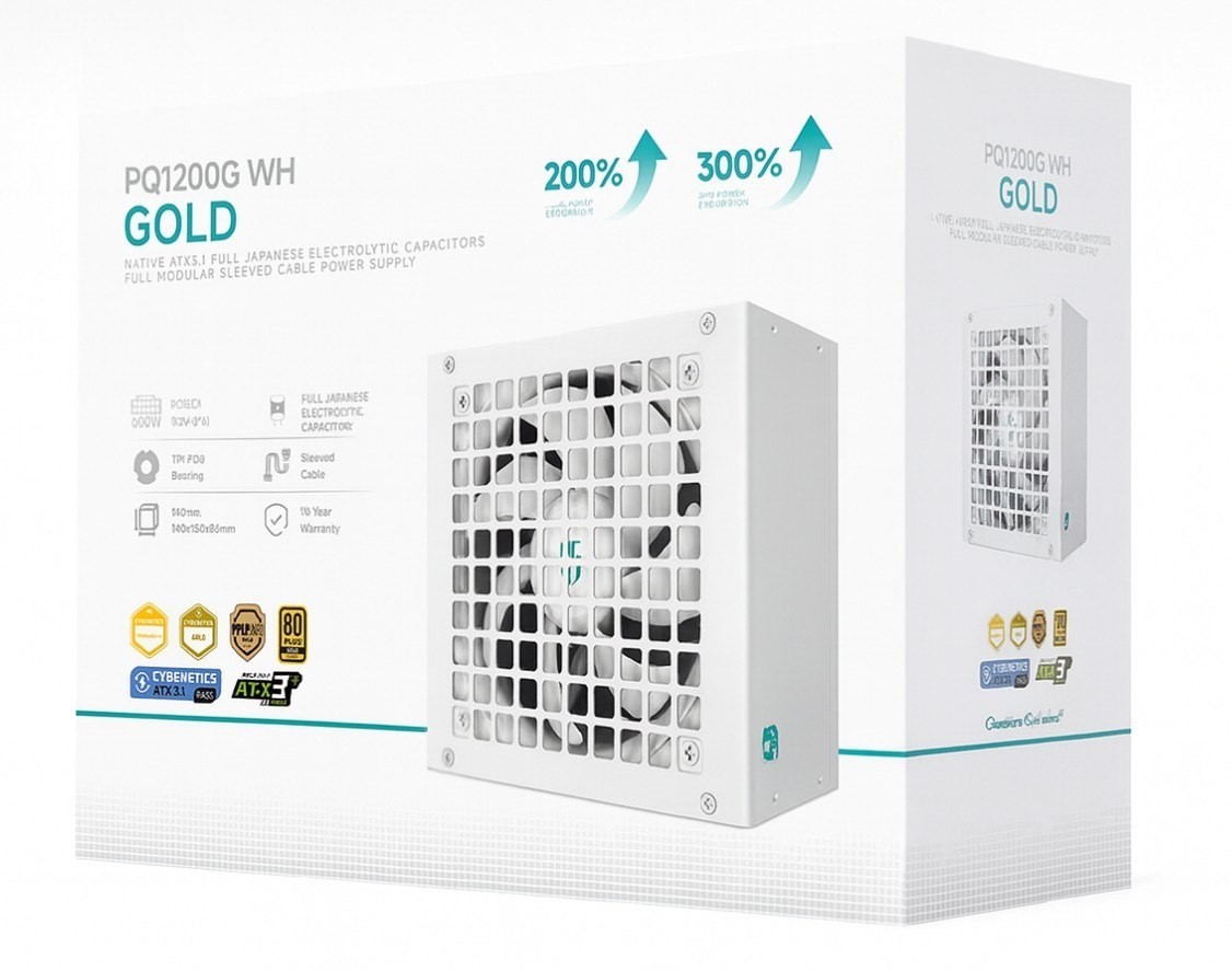 DeepCool PQ1200G WH 1200W Gamer Storm 80+ Gold/Cybenetics Fully Modular Atx Power Supply 120MM Fan, Japanese Capacitors, DC To DC, Atx12v V3.1,