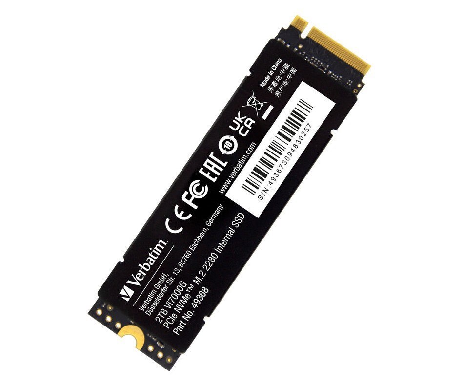 Verbatim 2TB Vi7000 PCIe Gen4 NVMe M.2 2280 Internal SSD 7000MB/s Read 6500MB/s Write, 2-Year Limited Warranty