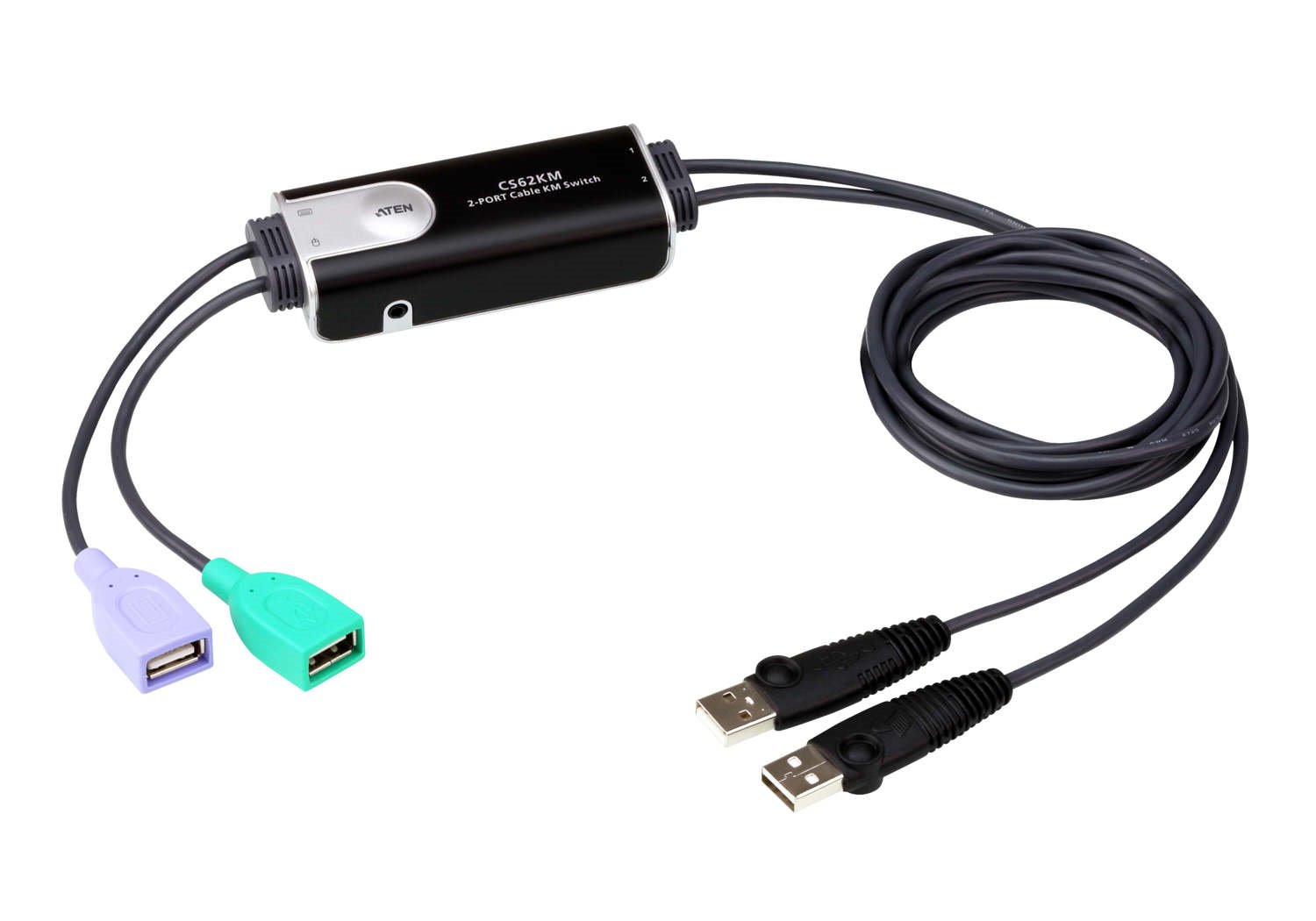 Aten 2 Port Usb Boundless Cable KM Switch, Allows Single Usb Keyboard And Mouse To Control 2 Computers