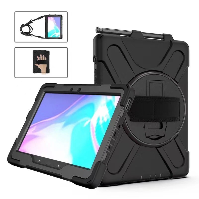 Usp Rugged Samsung Galaxy Tab Active4 Pro / Tab Active Pro (10.1') Case Black - Built-in-Kickstand,Adjustable Hand Strap, Shoulder Strap, Pen Holder