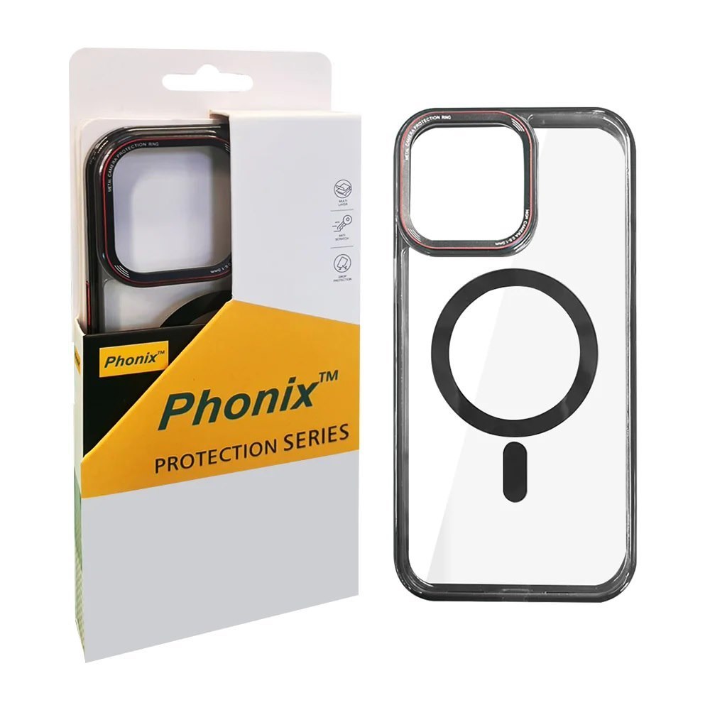Phonix Apple iPhone 15 (6.1') Clear Armor Hard MagSafe Case With Metal Mens Protection Black-Rugged Protection, Shock Absorption, Lightweigh