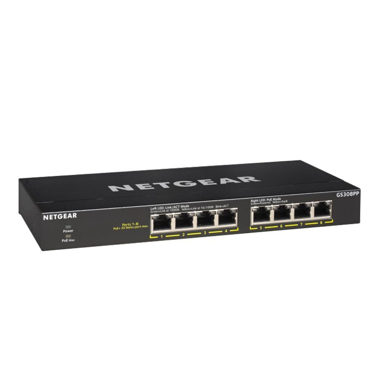 Netgear (GS308PP) 8-Port Unmanaged Switch, Poe+(8), 83W(Upg To 123W), 3YR