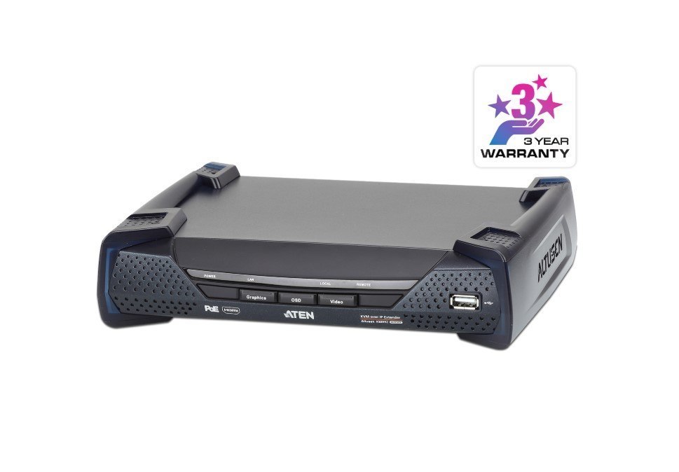 Aten 4K Hdmi Single Display KVM Over Ip Receiver With Power Over Ethernet, Power Adapter Not Included