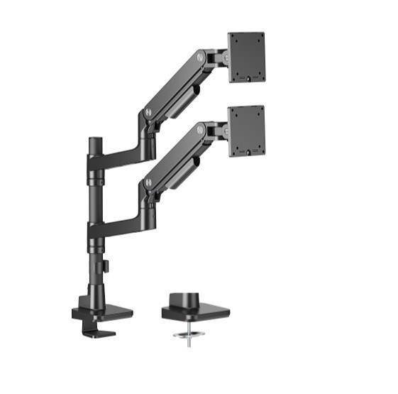 Brateck LDT81-C024P-B Noteworthy Pole-Mounted Heavy-Duty Gas Spring Dual Monitor Arm Fit Most 17'-49' Monitor Fine Texture Black(New)