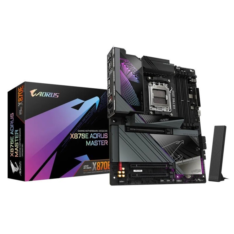 Gigabyte X870e Aorus Master Amd Am5 Atx Motherboard 4X DDR5~256GB,3x PCIe X16, 4X M.2, 4X Sata 6, 8X Usb 3.2, 2X Usb2.0, 2X Usb-C,