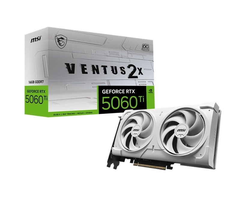 Msi nVidia GeForce RTX™ 5060 Ti 16G Ventus 2X Oc White Plus, Boost 2602 MHz, Cuda 4608, 16GB GDDR7, 28 GBPS, 600W Psu, Hdmi™ X 1 (Embargo)