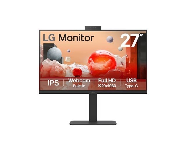 LG 27' Full HD Ips Monitor, 1920X1080, Webcam, 100 Hz, 5MS, Usb‑C (PD 90W) + RJ45, SRGB 99% (Cie1931), Adjustable Stand (Tilt/Height/Swivel/Pivot)