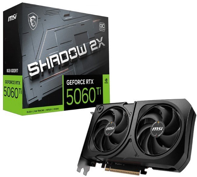 Msi nVidia GeForce RTX 5060 Ti 8G Shadow 2X Oc Plus, Boost: 2482 MHz, Cuda 8960 Units, 8GB GDDR7, Hdmi™ X 1 (Embargo)