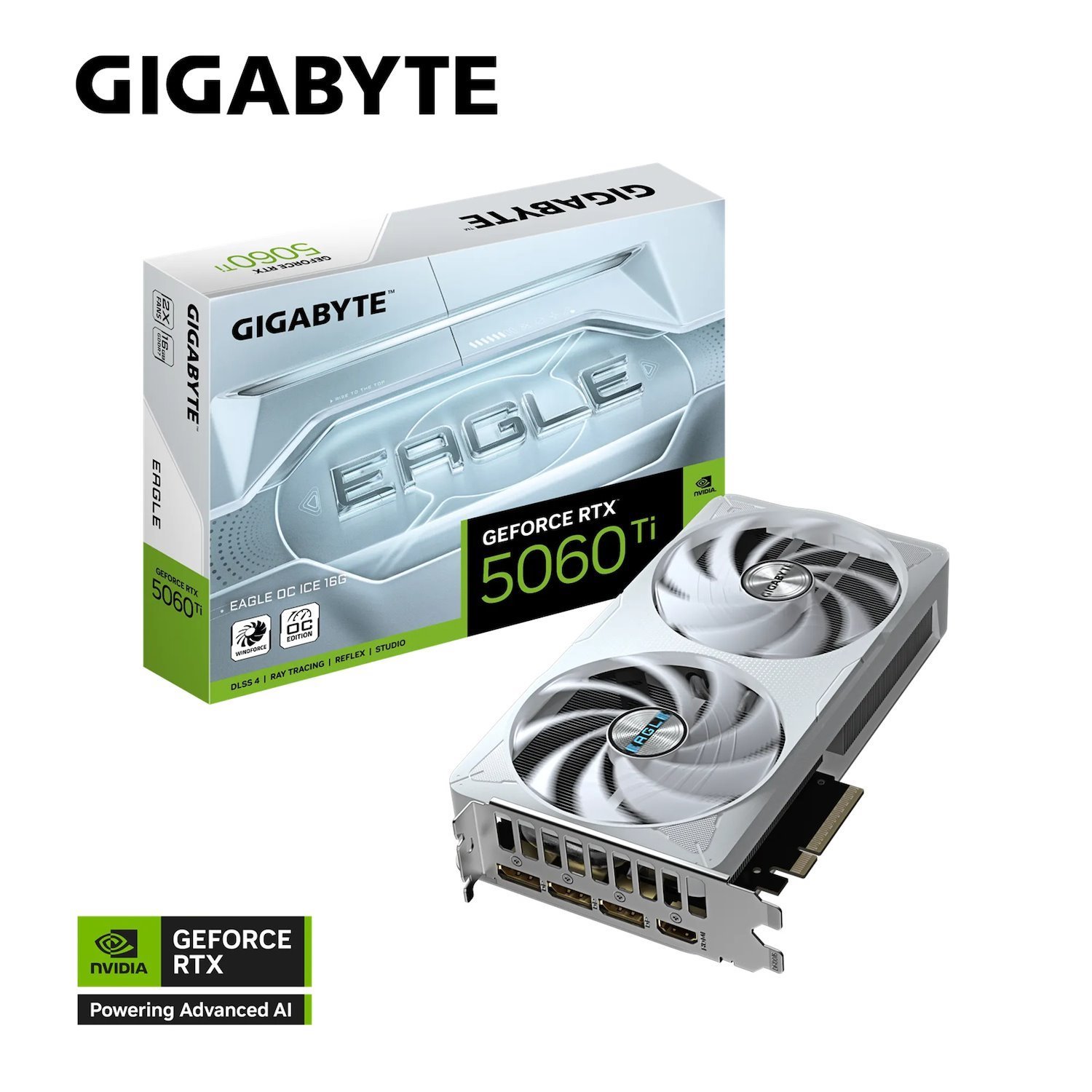 Gigabyte GeForce RTX™ 5060 Ti Eagle Oc Ice 16G, 2617 MHz, Cuda 4608, 28 GBPS, GDDR7, 128 Bit, Pci-E 5.0, Psu 650W, DisplayPort 2.1B *3 Hdmi 2.1B *1