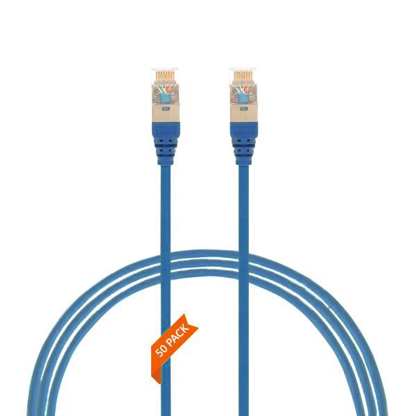 4Cabling 0.75M Cat 6A RJ45 S/FTP Thin LSZH 30 Awg Pack Of 50 Network Cable. Blue
