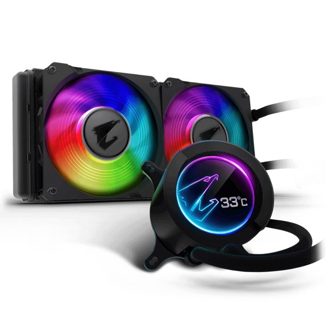 Gigabyte Aorus Cpu Liquid Cooler 240 W/LCD Display, Intel/Amd Socket,2 X 120MM RGB Fans, 3YR WTY