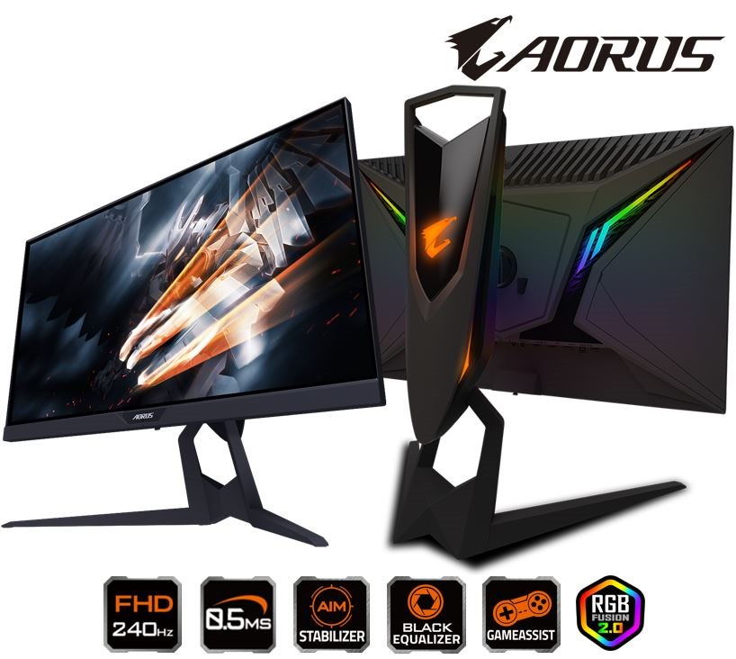 Gigabyte Aorus KD25F Gaming Monitor, 25" TN FHD 1920X1080, 0.5MS, 240Hz, Hdmi, DP, Usb, 3Y