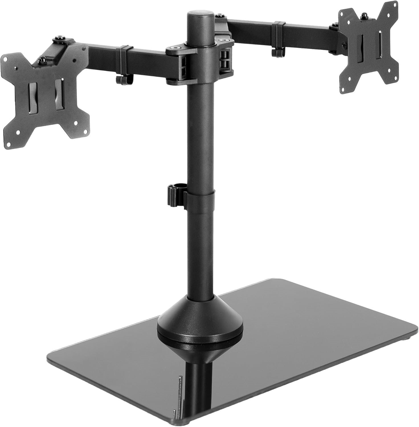VIVO Freestanding Dual Monitor Stand with Sleek Glass Base and Adjustable Arms