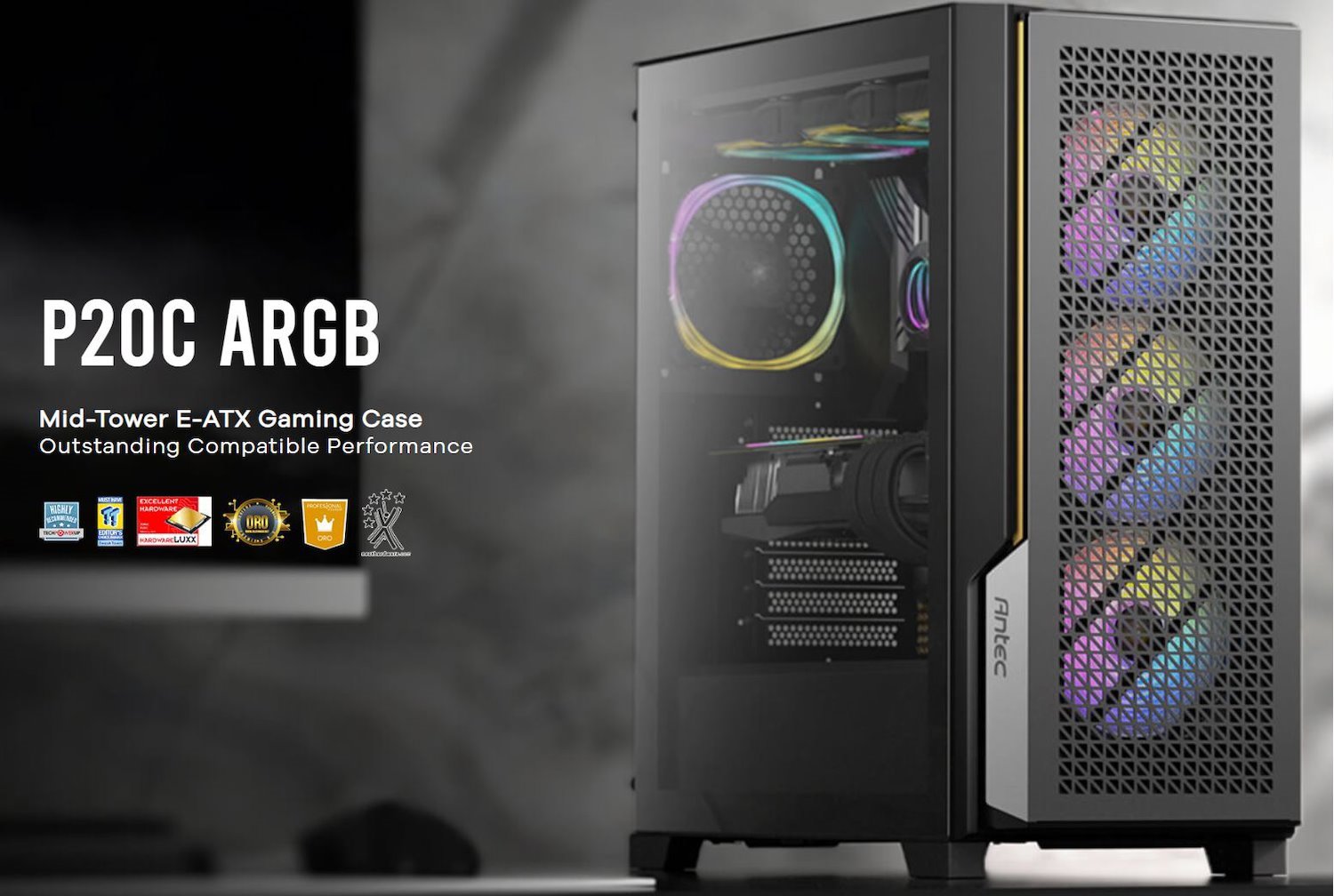 Antec P20C Argb, Atx, E-Atx, High Airflow, Usb-C, Cable Management, 4X HDD/SSD , 375MM Gpu, 170MM Cpu, 3X Argb PWM 12CM,Fan Control, Gaming Case
