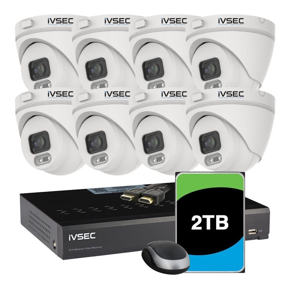 Ivsec | LVK-0008B Camera Kit | 8X Nc000xa 4MP Ip Cameras, NR004XB-2TB 4 PoE NVR 4K, Basic Ivs