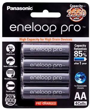 Panasonic Bk-3Hcce Bk-3Hcce/4Bt Eneloop Pro Aa 4PK Pack 2550mAh 1.2V Designed For High Drain Devices. Rechargeable Batteries