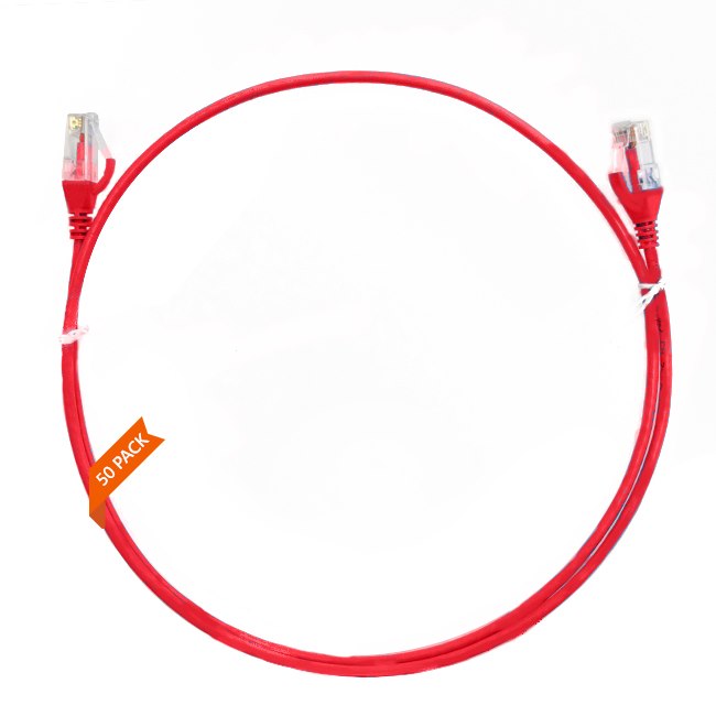4Cabling 0.15M Cat 6 Ultra Thin LSZH Pack Of 50 Ethernet Network Cable. Red