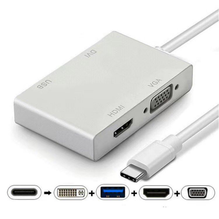 8Ware 8W-Usbchdvu 4-In-1 Hub Usb C To Hdmi Dvi Vga Adapter With Usb 3.1 Gen 1 Port For Mac Book Pro 2018 Chromebook Pixel XPS Surface Go And More