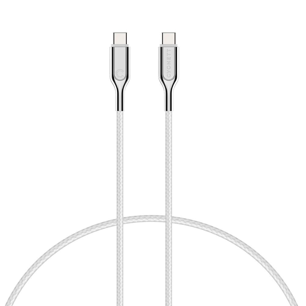 Cygnett Armoured Usb-C To Usb-C (Usb 2.0) Cable 10CM - White (CY2692PCTYC), 100W Charging Speed, 480Mbps, Best For Usb-C Laptops, Tablets & Phones