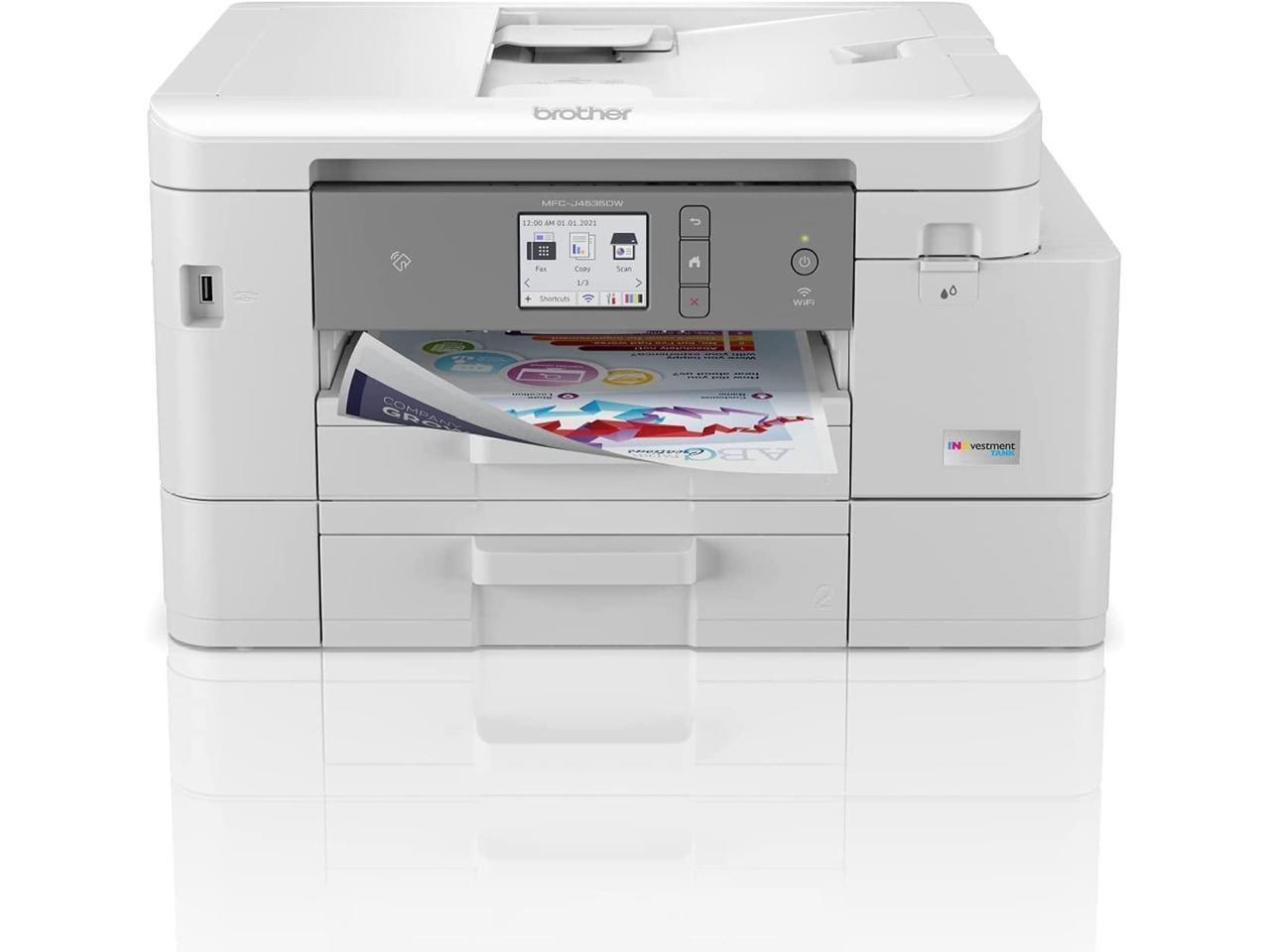 Brother INKvestment Tank MFC-J4535DW Inkjet Multifunction Printer-Color-Copier/Fax/Scanner-4800x1200 dpi Print-Automatic Duplex Print-30000 Pages-400 sheets Input-Color Flatbed Scanner-2400 dpi Optical Scan-Color Fax-Wireless LAN-Apple AirPrint