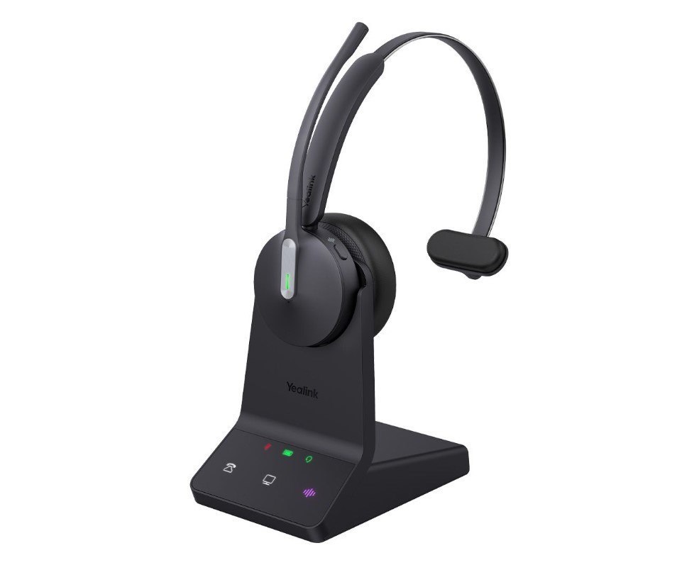 Yealink (WH64 Mono Teams) Microsoft Teams Certified Dect Wireless Headset, Mono, 3-Mic Beamforming Noise Cancellation, Power Adapter, Carry Bag, Cables & Busyl