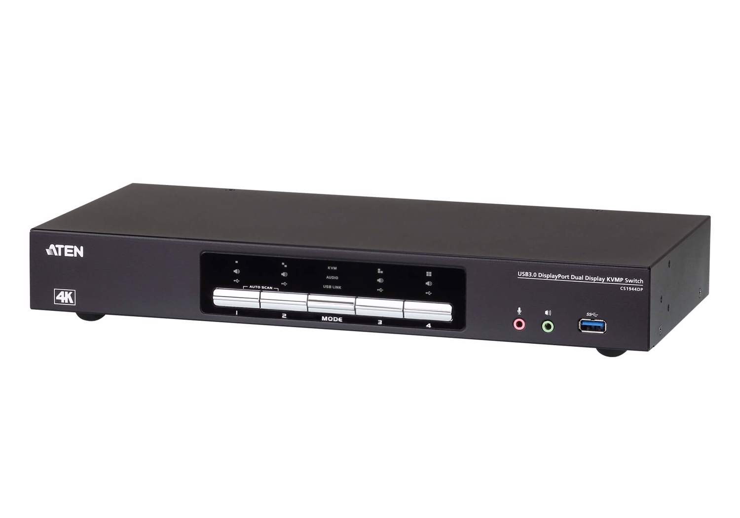 Aten Desktop KVMP Switch 4 Port Dual Display 4K DisplayPort W/ Audio, Cables Included, 2X Usb Port, Selection Via Front Panel