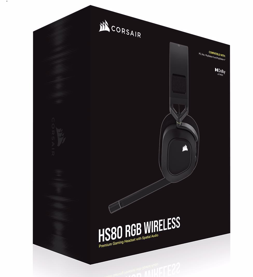 Corsair HS80 RGB Wireless Carbon- Dolby Atoms 3D, Pulse Sound, Hyper Fast Slipstream Wireless - Gaming Headset PC And PS5 Headphones