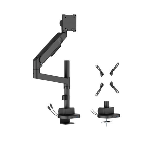 Brateck Ldt92-C012ucp-B Future-Proof Heavy-Duty Pole-Mounted Gas Spring Monitor Arm With Usb-A/Usb-C Ports (New)