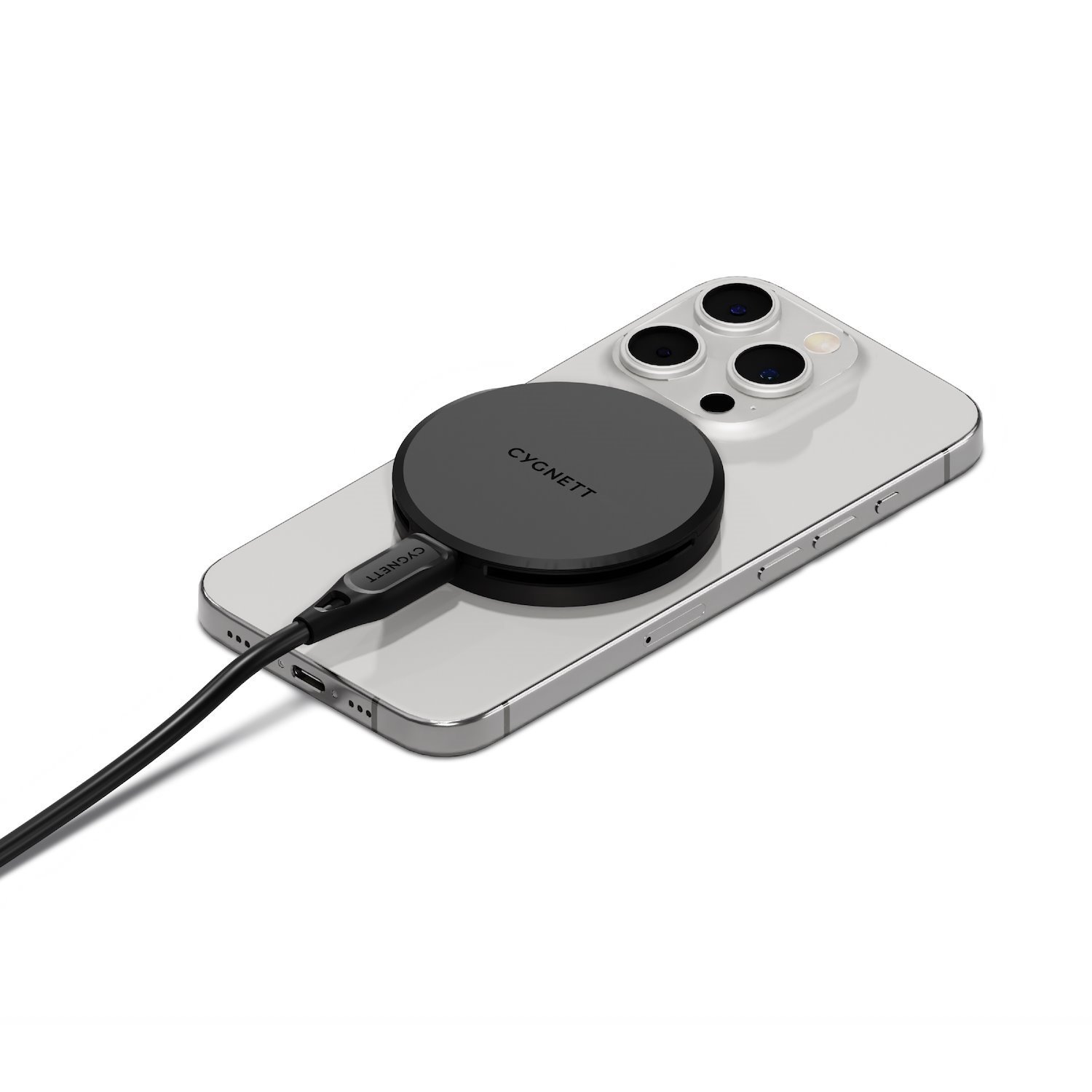 Cygnett ChargePuck Qi2 15W Fast Wireless Charger -Black(CY5061CCRGP), Compact & Lightweight,1.2M Usb-C Cable,Perfect For Travel,2 Years Warranty