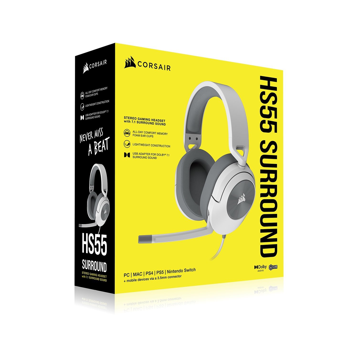 Corsair HS55 White Stereo Gaming Headset, PS5 3D Audio PS, Switch, Discord Certified, Ultra Comfort Foam, Usb
