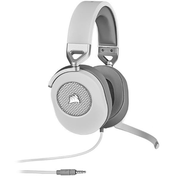 Corsair HS65 White 7.1 Dolby Atoms Surround Wired Headset. All Day Comfort, Lightweight, Sonarworks SoundID Technology 3.5MM, Usb PC, Mac, Headphone