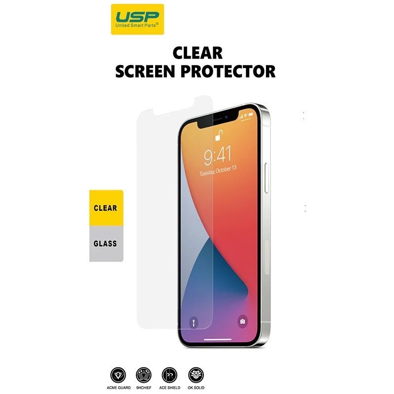 Usp Apple iPhone 14 / iPhone 13 / iPhone 13 Pro Tempered Glass Screen Protector Clear - 9H Surface Hardness, Perfectly Fit Curves, Anti-Scratch