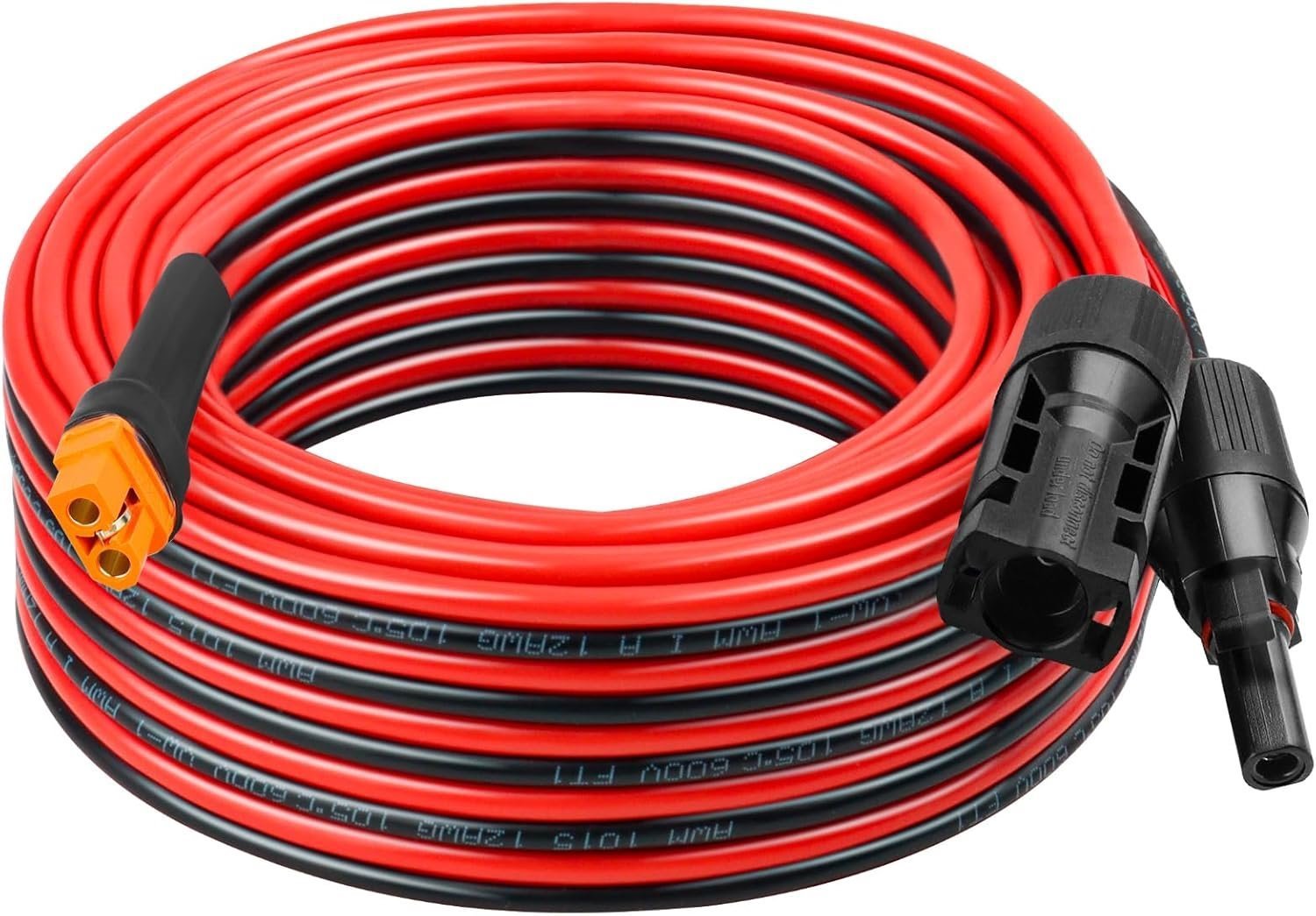 12AWG Solar to XT60i Extension Cable 30FT– Tinned Copper, Heavy-Duty XT60i Female Wire for Solar Panel, Battery, and Power Station, Low Resistance