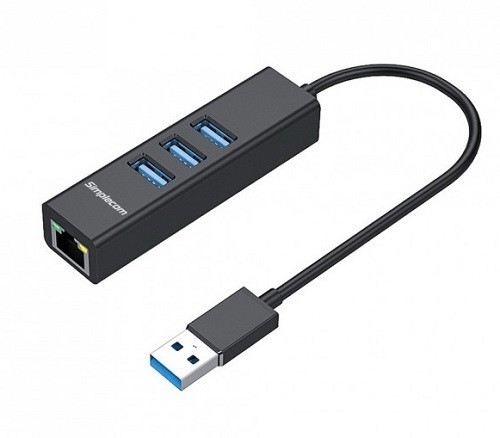 Simplecom CHN420 Black Aluminium 3 Port SuperSpeed Usb Hub With Gigabit Ethernet Adapter - Cbat-Usbclan