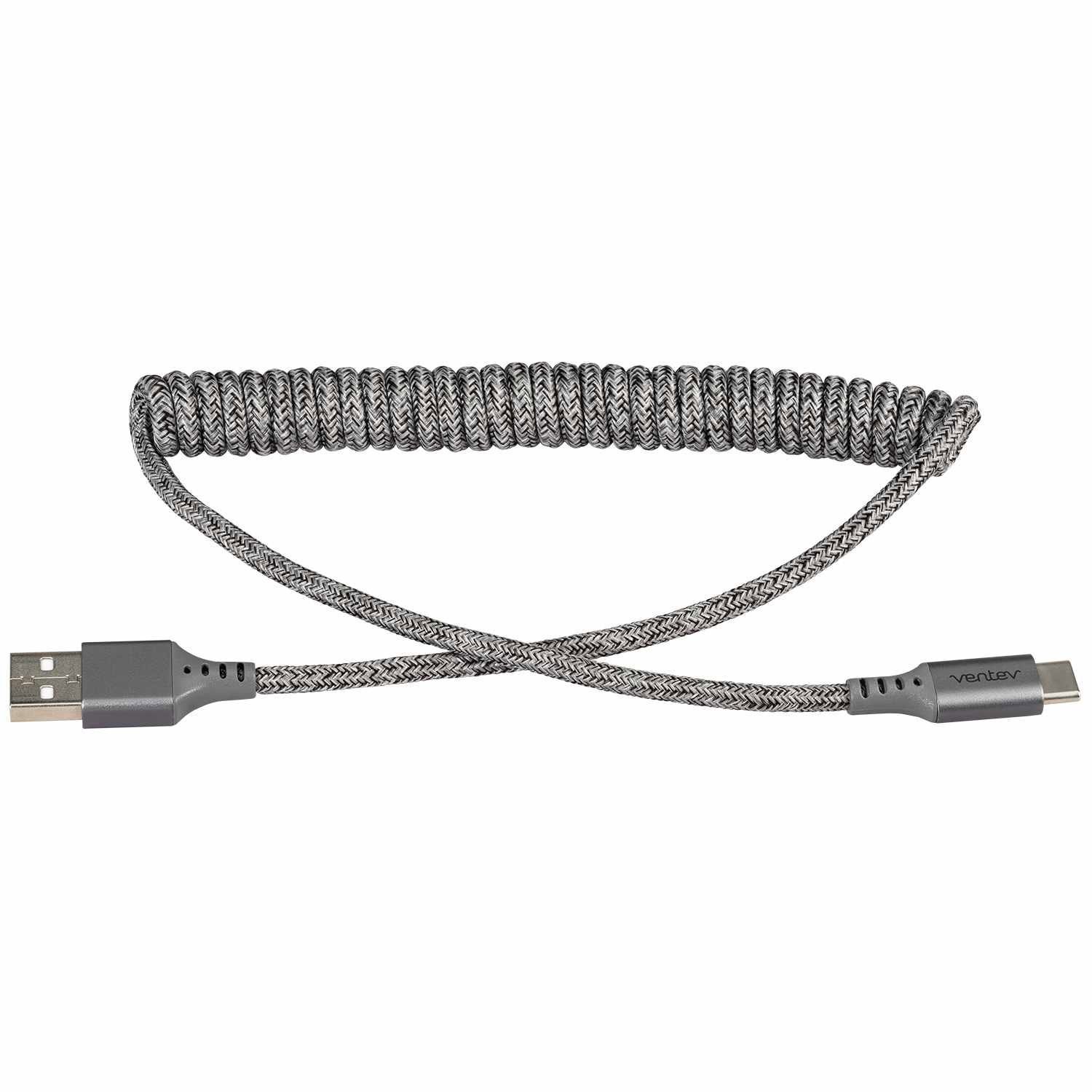 Ventev - Chargesync Helix Coiled Usb A To Usb C Cable - Heather Gra