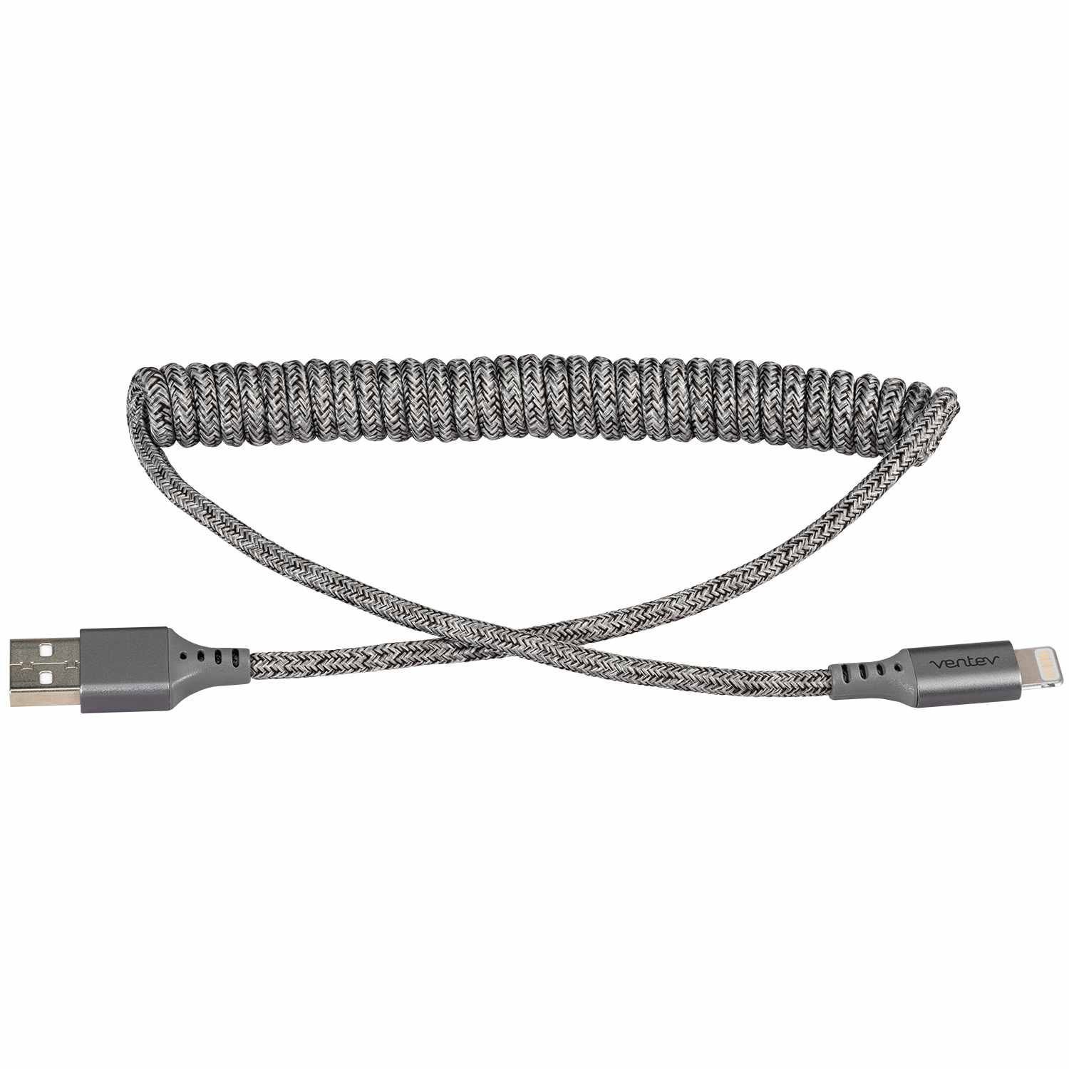 Ventev - Chargesync Helix Coiled Usb A To Apple Lightning Cable - Heather Gra