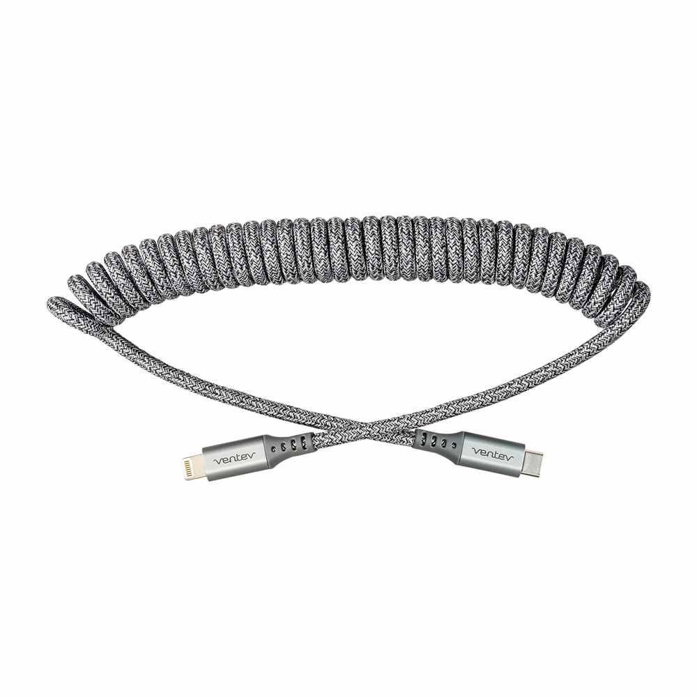 Ventev - Chargesync Helix Coiled Usb C To Apple Lightning Cable 3FT - Gray