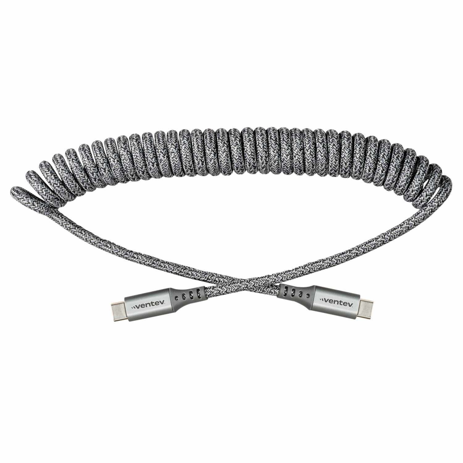Ventev - Chargesync Helix Coiled Usb C To Usb Type C Cable 3FT - Gray