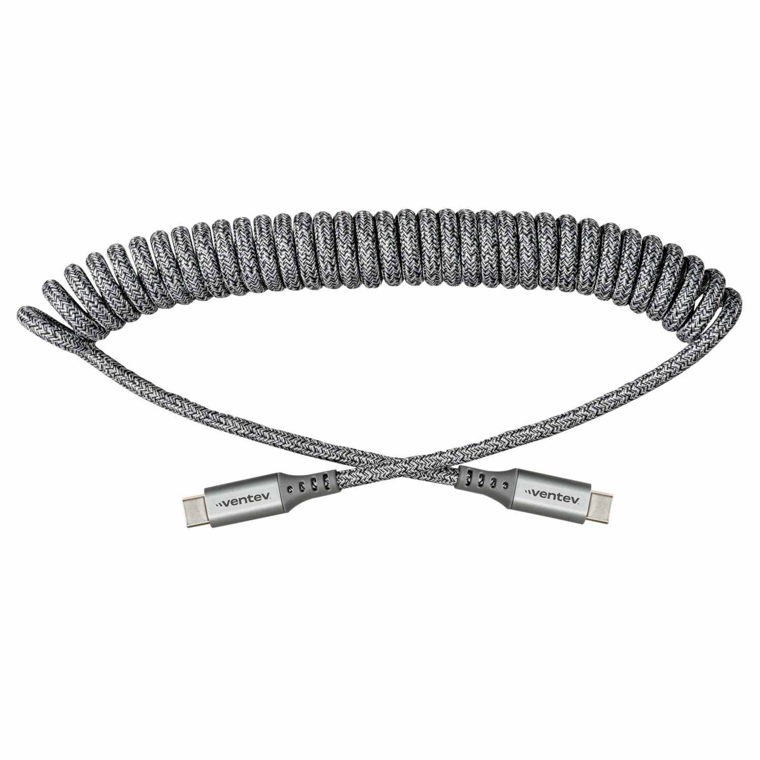 Ventev - Chargesync Helix Coiled Usb C To Usb Type C Cable 3FT - Gray