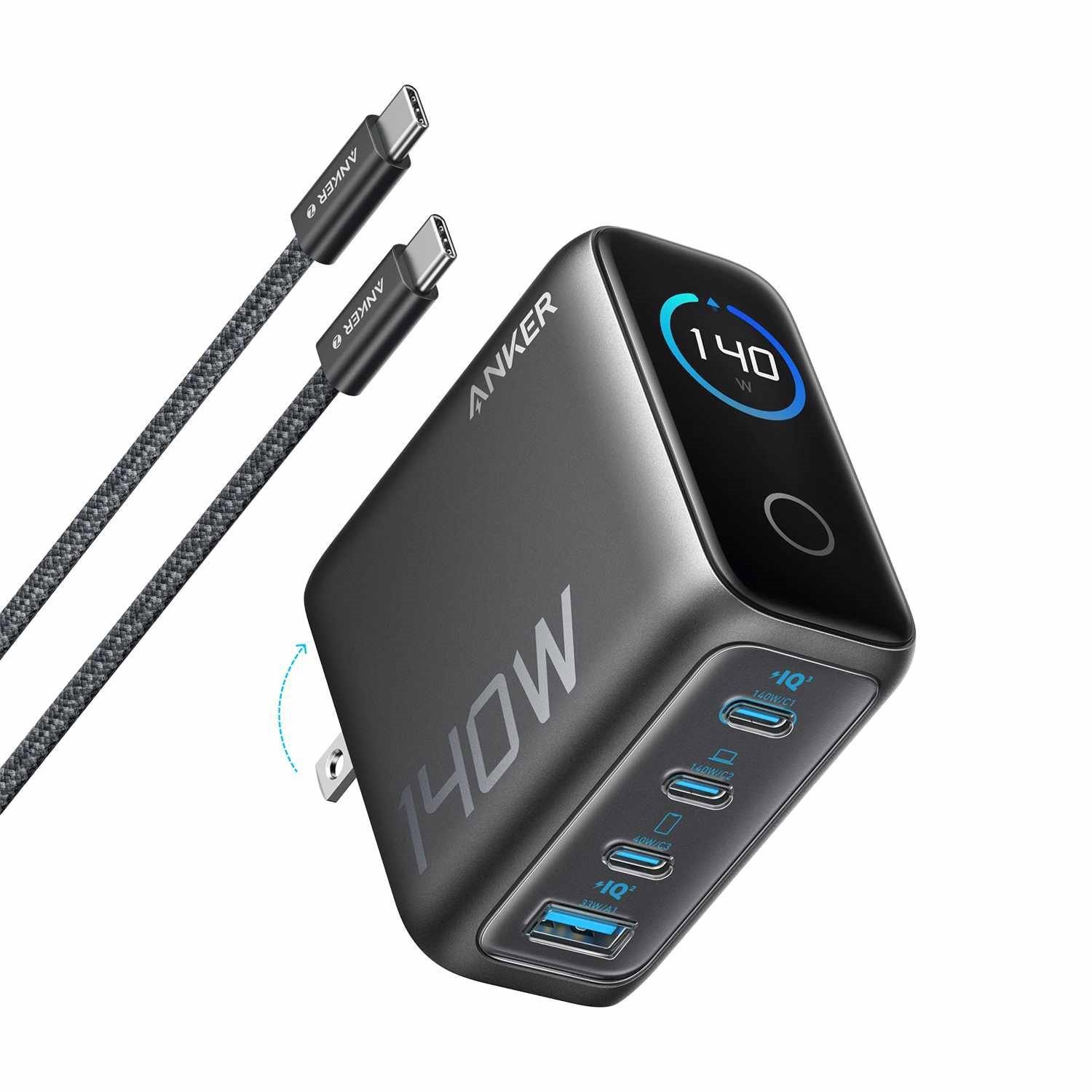 Anker 140W Usb-C 4-Port PD 3.1 Fast Wall Charger With Touch Display Dark Gray