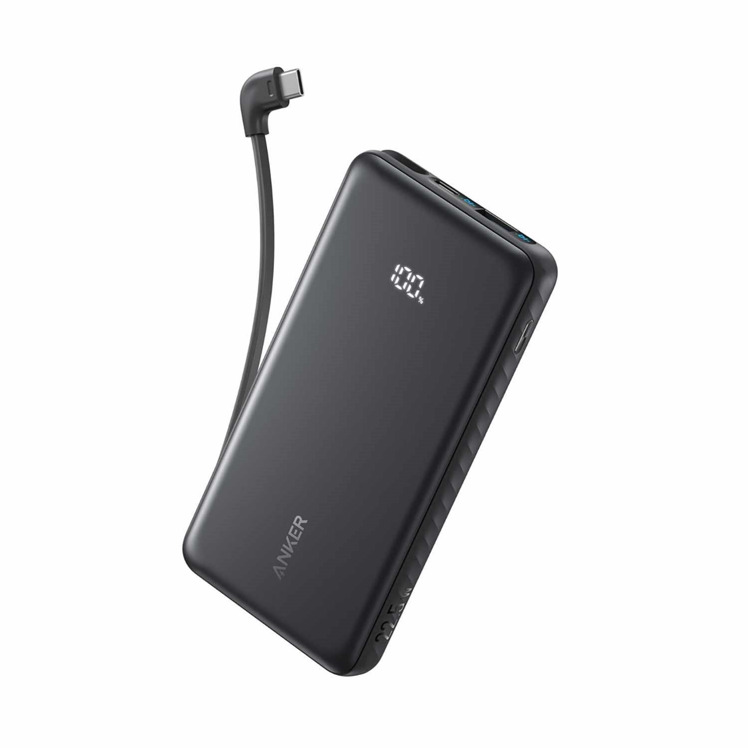 Anker Zolo Power Bank 10.000 mAh 22.5W Black With Built In Usb-C Cable