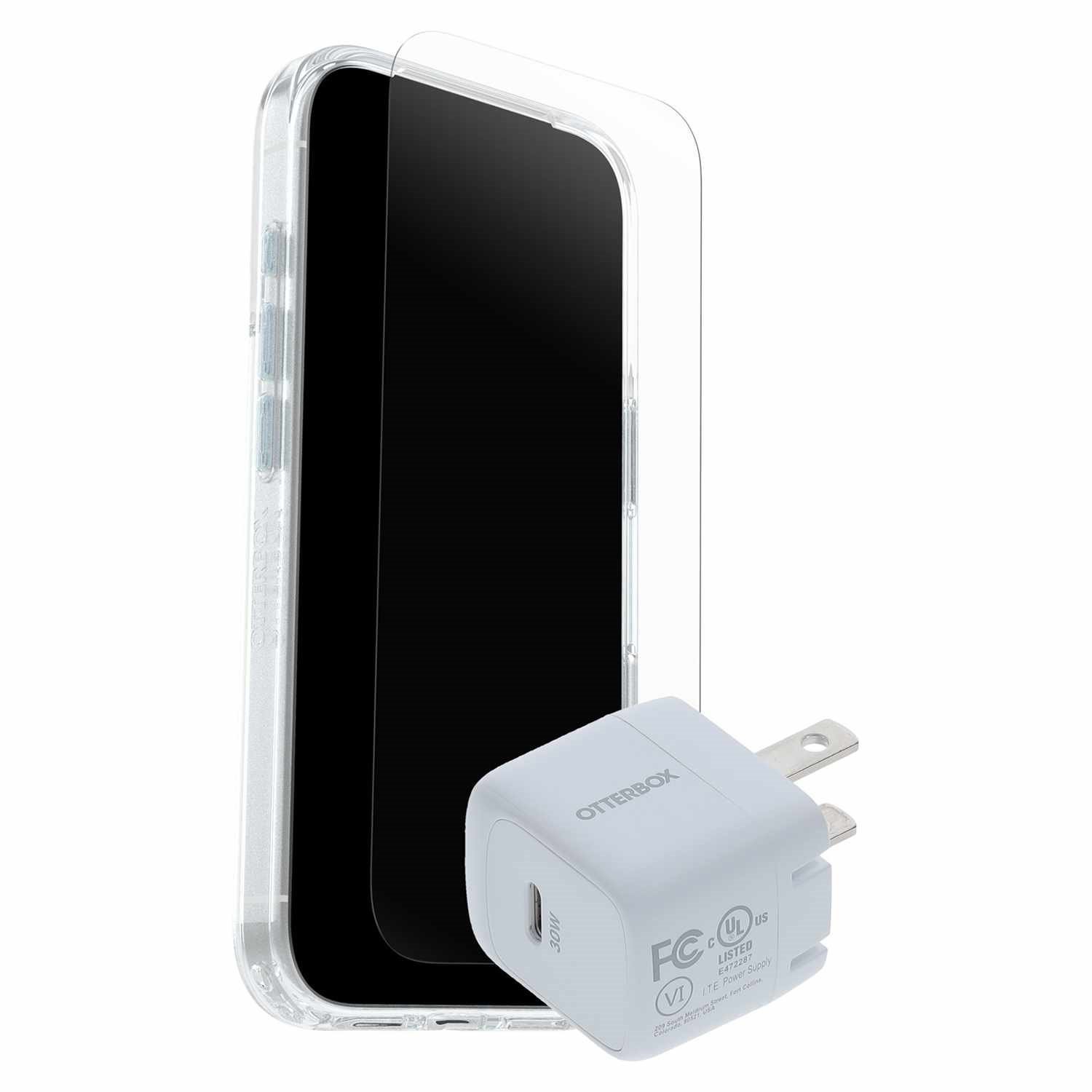 OtterBox Protection+Power Kit (Symmetry Clear MagSafe w/Glass + Wall Charger 30W White) Clear For iPhone 17 Pro