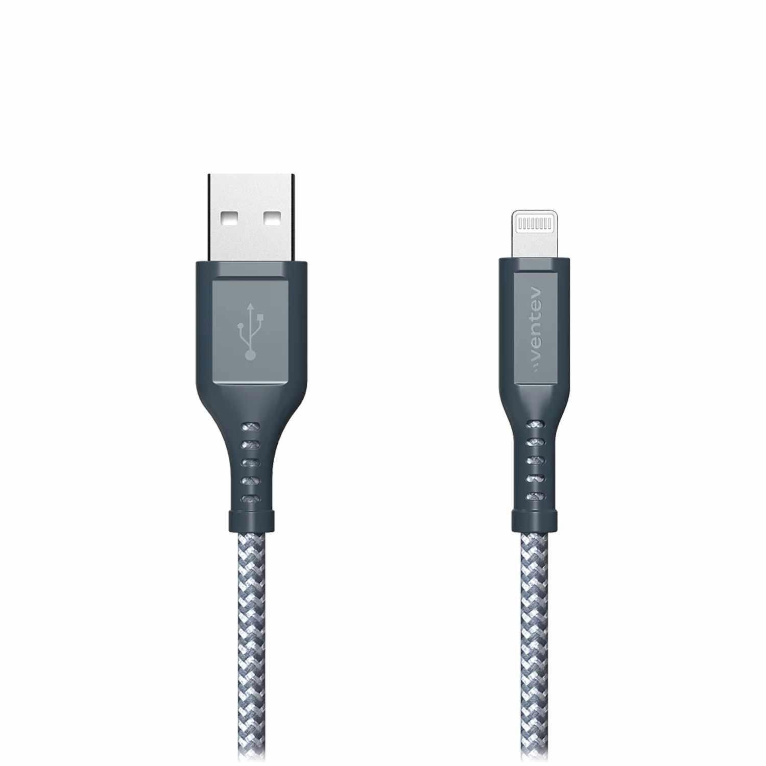 Ventev Fast Charging Braided Cable Usb-A To Lightning (MFi Certified) 6FT Gray