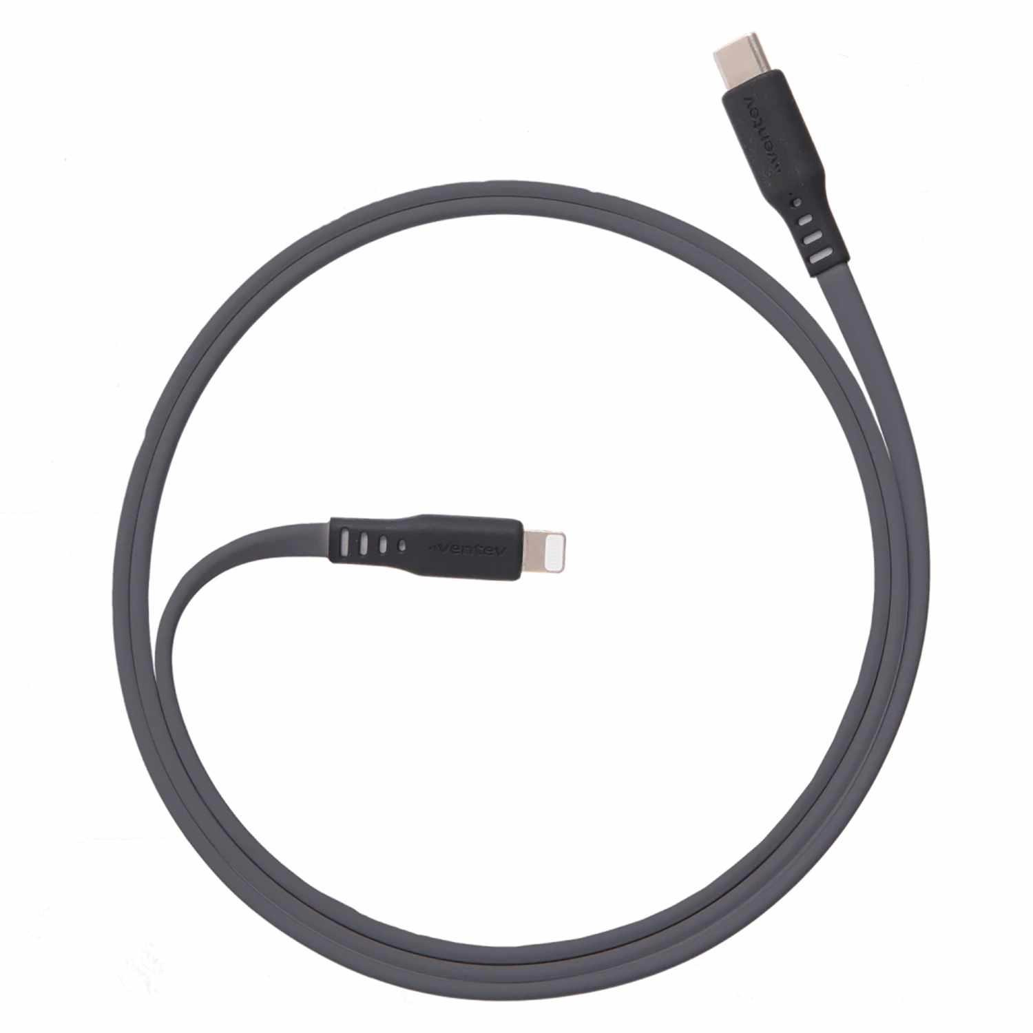 Ventev High Speed Flat Cable Usb-A To Lightning (MFi Certified) 3FT Grey